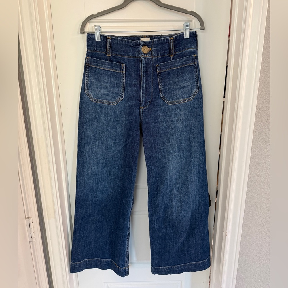Maeve Colette Dark Blue Wide Leg Crop Jeans